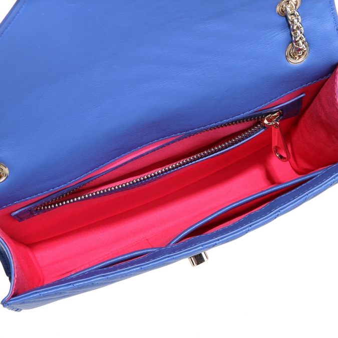 V Shape Stitching embroidery Blue Color Soft Leather Fashion Shoulder Bag for Ladies 